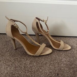 Calvin Klein Tan Heels with Slingback and Pointed Toe